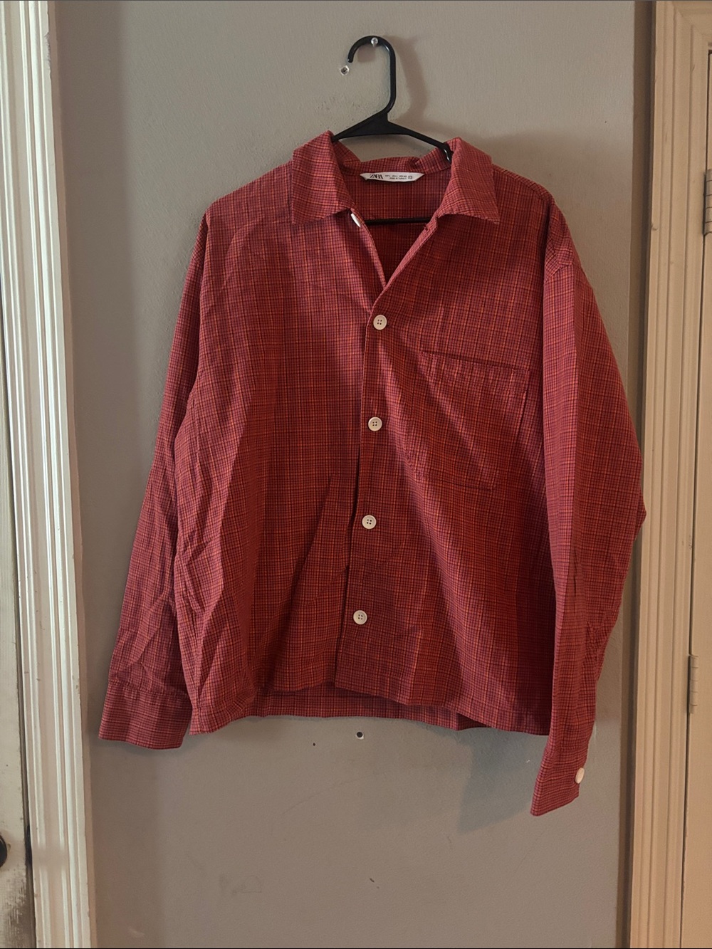 Zara Men's Red Checked Button-Down Shirt